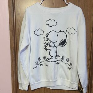Peanuts White Crew Neck Sweater with Snoopy and Flowers